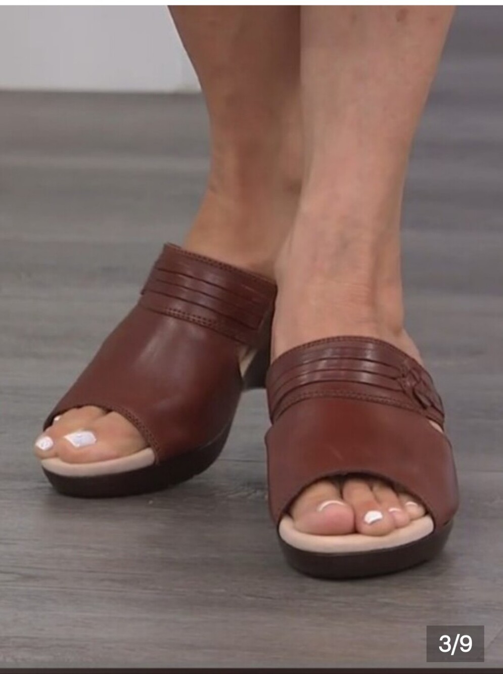 Clarks Brown Leather Wedge Mule Sandals